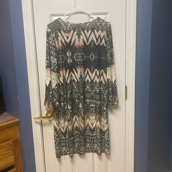 R Rouge Womens Size L Sheer Colorful Boho Tunic Blouse 3/4 Lace Bell Sleeves. - Picture 5 of 9